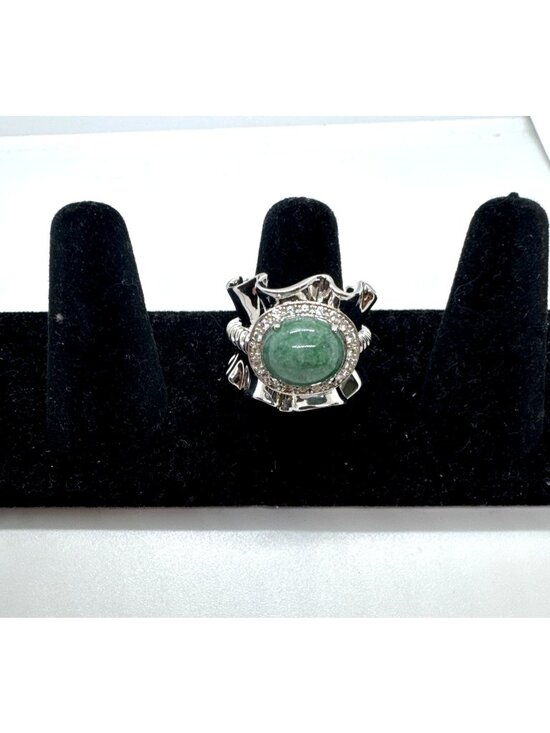 Michelle Albala Jewelry - Michelle Albala Jadeite Ring 925 Sterling Silver White Topaz Wide Ruffle Size 8